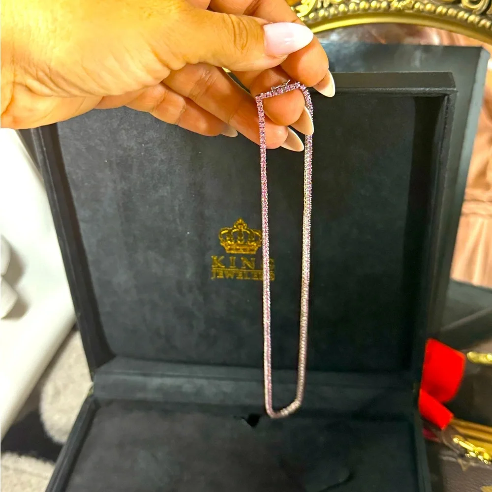 SOLD!! Authentic Natural pink sapphires tennis necklace - Picture 3 of 6